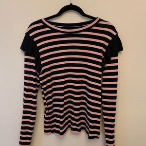 Flutter sleeve pink and black striped sweater